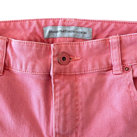 Chico's Platinum Denim Pink Cotton-Spandex High Waist Ankle Snap Detail Jeans - Picture 7 of 8
